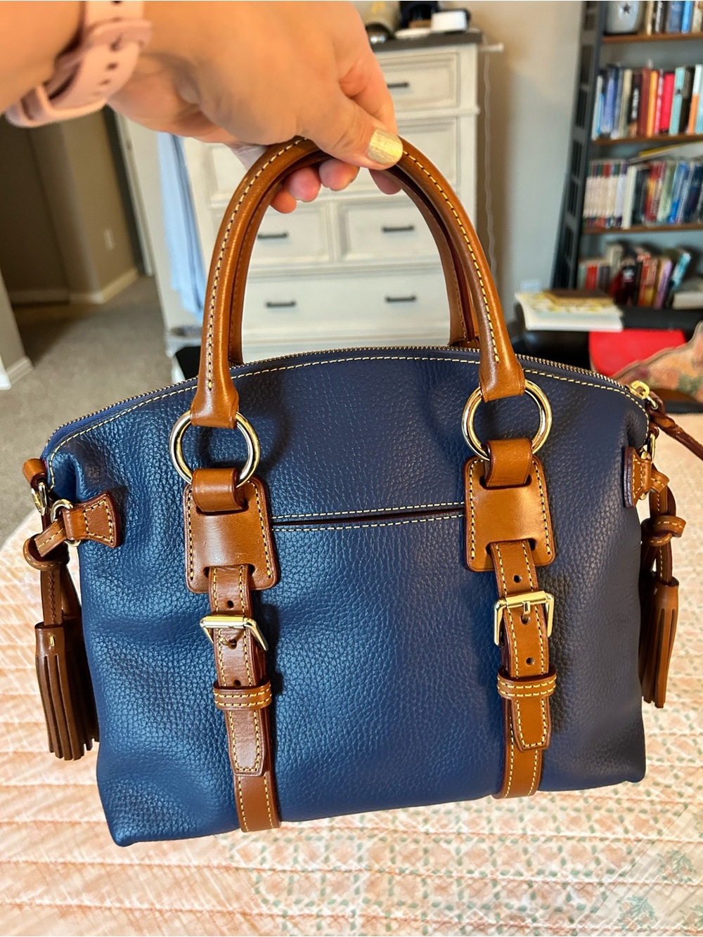 Dooney & Bourke Pebbled Leather Bristol Satchel in midnight blue, EUC! - Picture 15 of 16